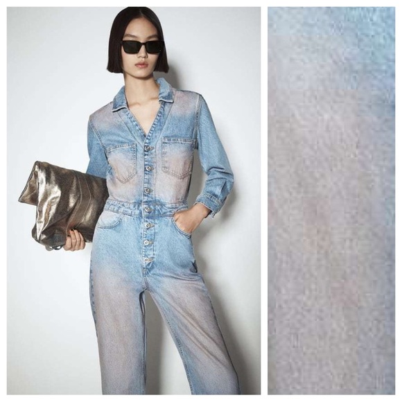 NWT. Zara Z1975 Pink Color Washed Effect Dyed Denim Jumpsuit. Size M. - Picture 6 of 14